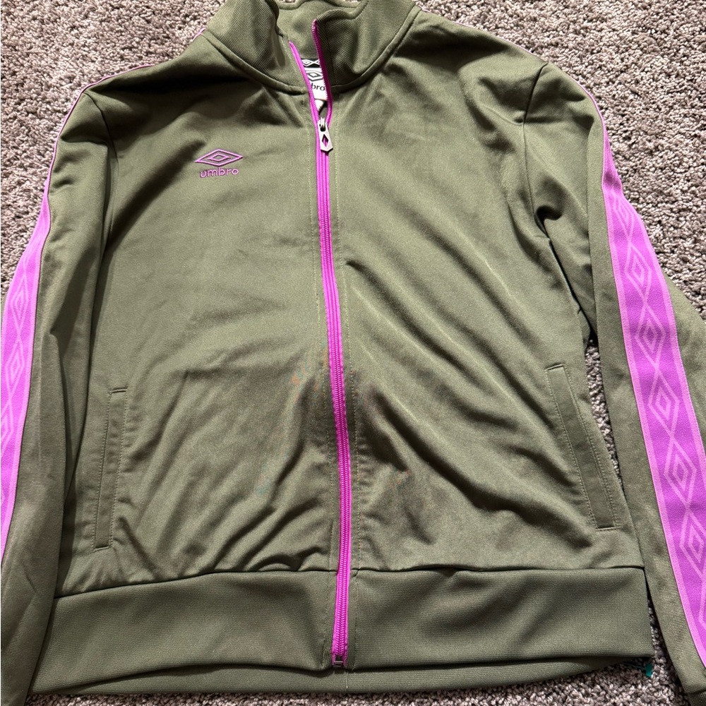 Umbro Olive Green track Jacket with pink Accents size L - Picture 2 of 4